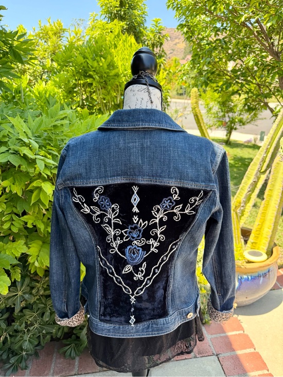 Chico's Jackets & Blazers - Chicos Denim Jean Jacket with Leopard Cuffs